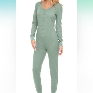 Alexander Del Rossa Soft Ribbed Waffle Knit Pajamas, Onesie, Romper in Sage
